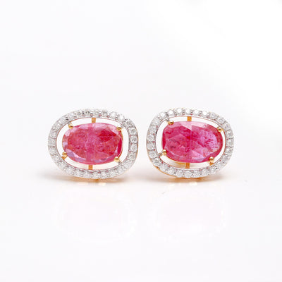 14 Carat Gold Earring Mozambique Ruby With Lab-Grown Diamonds