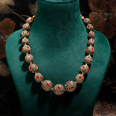 Black and Red Multi-Bead Necklace Set