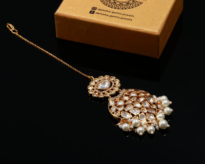 Golden Bliss with White Beads Mang Tikka