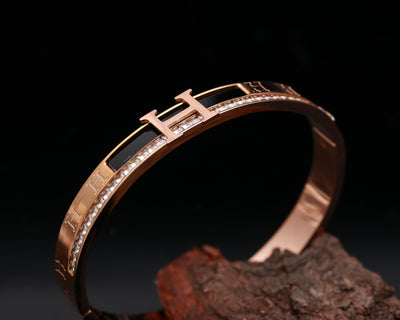 Hermes Style Bracelet in Black and Gold