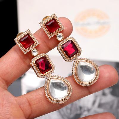 Kundan Polki With Red Stone Earring