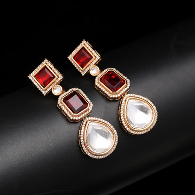 Kundan Polki With Red Stone Earring