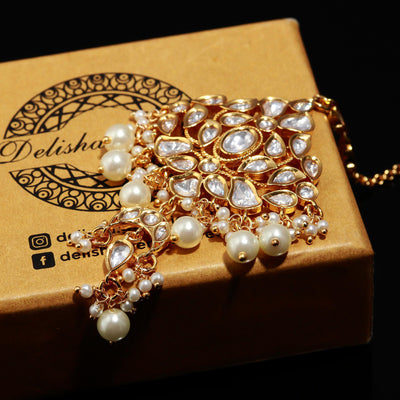 Golden Opulence Mang Tikka with White Beads