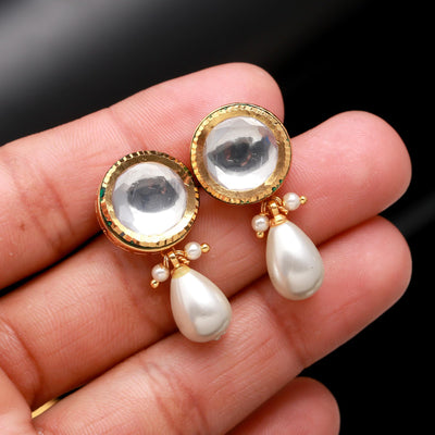 kundan polki earring with pearls hanging