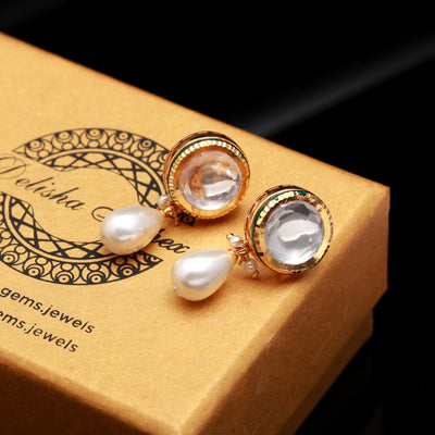 kundan polki earring with pearls hanging