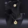 Golden Round Pendant and Earring Set with Crystal Detailing