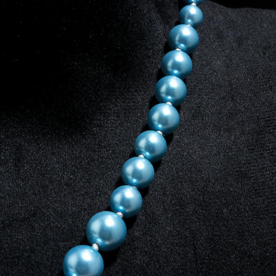 Round Shape Blue Fresh Water Pearls Stone Mala