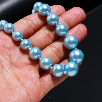 Round Shape Blue Fresh Water Pearls Stone Mala