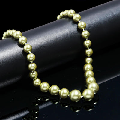 Round Shape Green Fresh Water Pearls Stone Mala