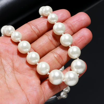 Round Shape White Fresh Water Pearls Stone Mala