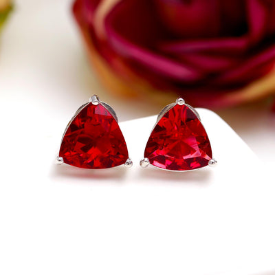 Triangle-Center Earrings With Red Diamond-Shaped Bead