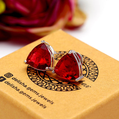 Triangle-Center Earrings With Red Diamond-Shaped Bead