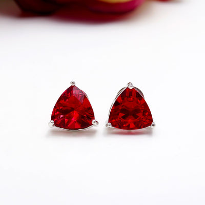 Triangle-Center Earrings With Red Diamond-Shaped Bead