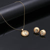 Golden Round Pendant and Earring Set with Crystal Detailing