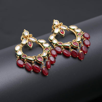 Maroon Colour Gold Plated Kundan Earring Set