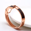 Rose gold Bracelet with Lock Hanging and Leather