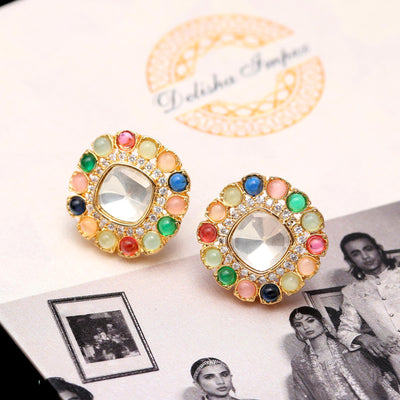 Multi Colour Kundan Polki Earrings