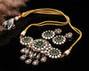 Choker Necklace Set with Intricate Diamond Work & Green Stones