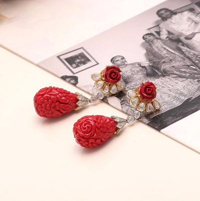 CoralFlower Polki and Lab DiamondEarrings