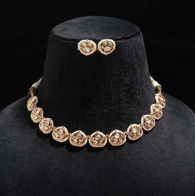 Delicate Kundan Polki Choker Set Enhanced with Pearl Border