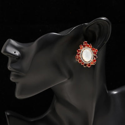 Fire Opal Cluster Stud Earrings with Gold Plating