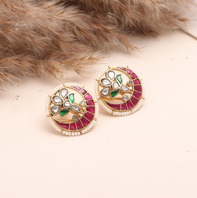 Lab Ruby & Diamond Silver Stud Earrings