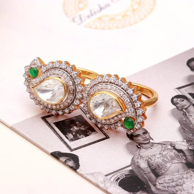 Polki Lab Diamond Double Finger Sterling Silver Ring